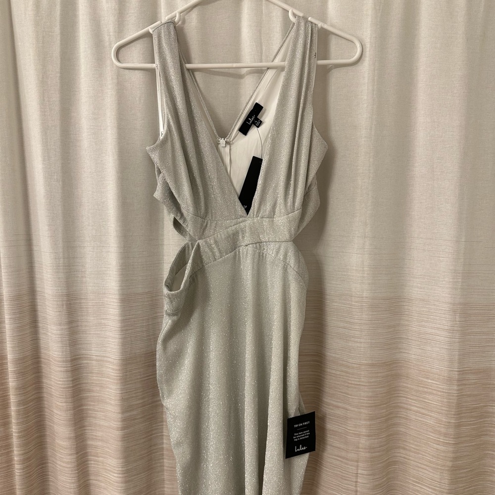 Lulu’s Sparkly Silver Cut-Out Body-con Mini Dress - NEW - Large